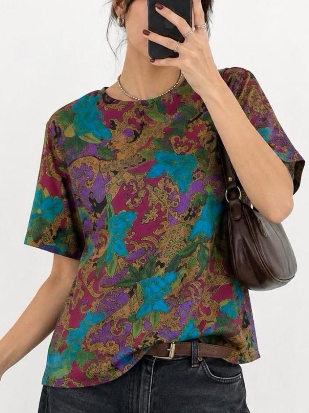Vintage Christie & Jill 100% Silk Floral Baroque Blouse Small